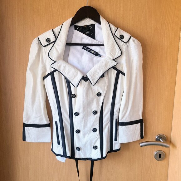 Corset Story White Black Piping Steampunk Double Breasted Corset Jacket Size 24" - Picture 6 of 16